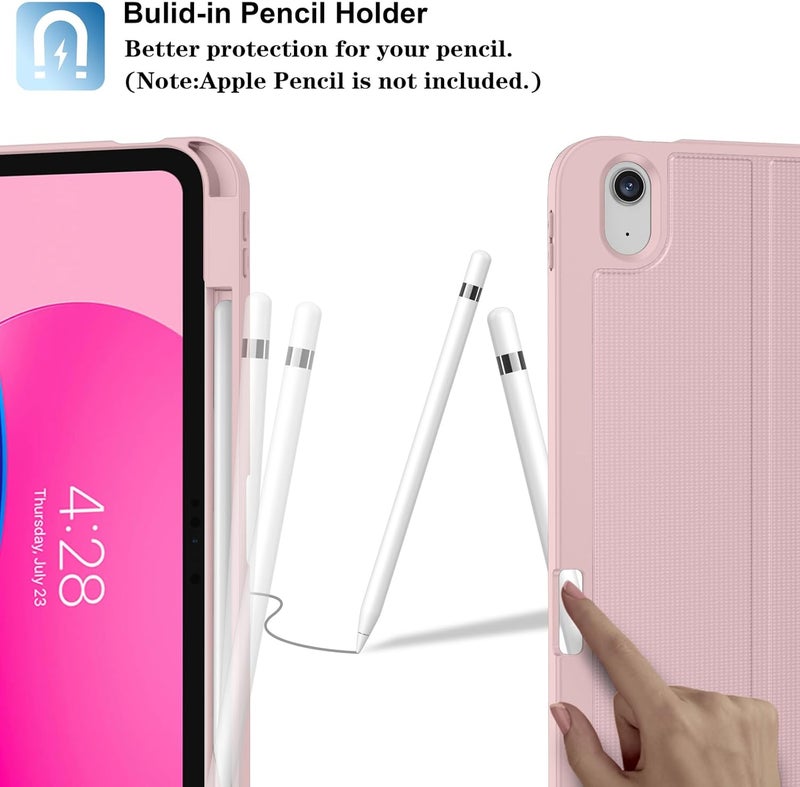 Supveco حافظة لجهاز iPad (A16) الجيل 11 بحجم 11 بوصة (2025)، iPad الجيل 10 بحجم 10.9 بوصة (2022) مع حامل قلم - [استيقاظ/نوم تلقائي]، حافظة فاخرة مع قاعدة قابلة للطي وغطاء خلفي ناعم من TPU - وردي ناعم - Image 3